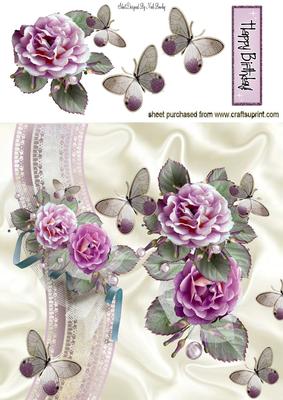 Pink Wild Roses on a Border with Butterflies 8x8