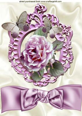 Ornate Frame with Wild Pink Roses & Bow A4