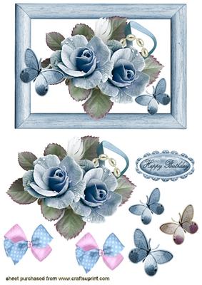 Blue Frame with Blue Roses & Butterflies