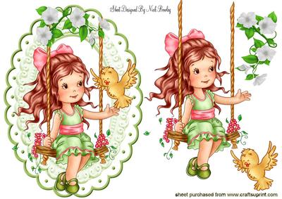 Pretty in Green Dress Girl on a Swing