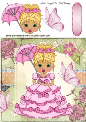 Little Victorian Lady with Parasol in Pink 8x8