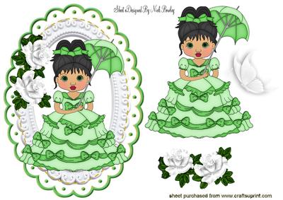Pretty in Green with White Roses Vintage Girl