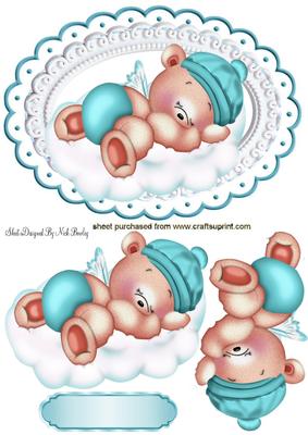Little Sleepy Teddy Bear in Turq on a Cloud