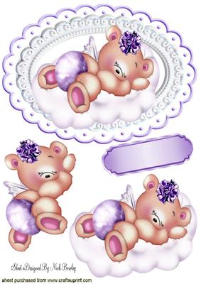 Little Sleepy Girl Teddy Bear on a Cloud
