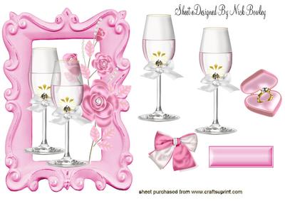 Pink Champagne and Pink Flowers with Ring