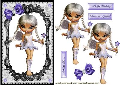 Cute Little Faerie in White, with Purple Bow
