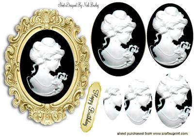 Black Cameo Lady in Gold Frame Oval Pyramids