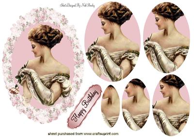 Pretty Vintage Lady in Rose, Oval Pyramids