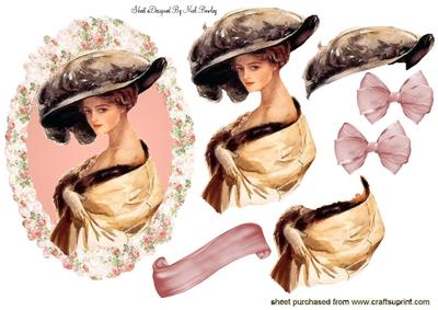 Vintage Lady in Big Hat, Rose Frame