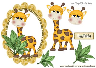 Cute Giraffe with Green Leaves in a Frame