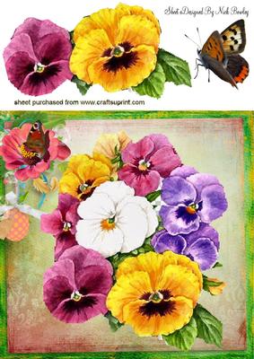 Painted Pansies with Butterflies 8x8