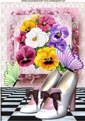 Pretty Shoes with Pansies and Butterflies A4