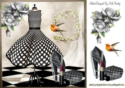 Black and White Polkadot Dress & Shoe 8x8
