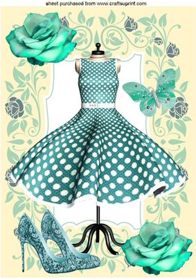 Turq Polkadot Dress in Floral Frame A4