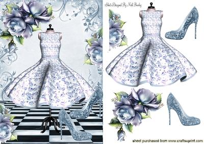 Pretty Blue Dress with Blue Roses