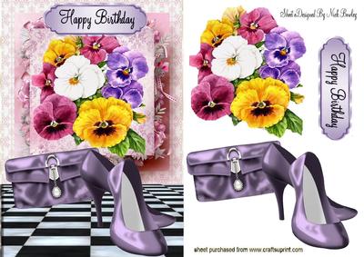 Lilac Shoes and Handbag with Pansies