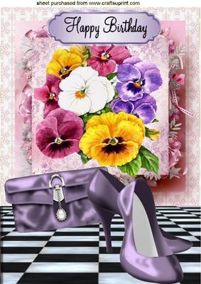 Lilac Shoes and Handbag with Pansies A4