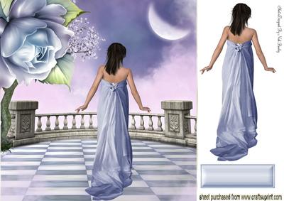Lady in the Moonlight with Blue Roses 8x8