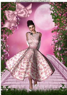 Lady with Pink Blossoms on the Steps A4