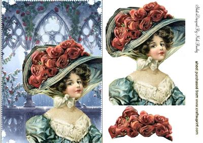 Vintage Lady in Rose Bonnet in the Moonlight