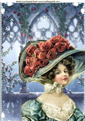 Vintage Lady in Rose Bonnet in the Moonlight A4