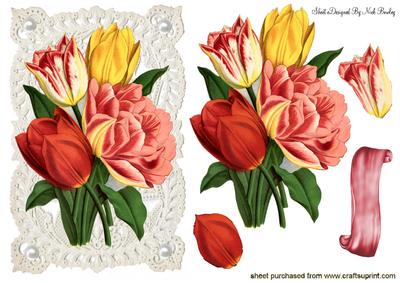 Pretty Summer Flowers on Vintage Lace with Pearls