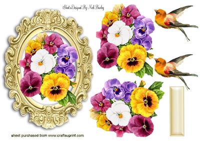Colourful Pansies in Gold Ornate Frame