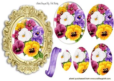 Pansies in Gold Ornate Frame Oval Pyramids