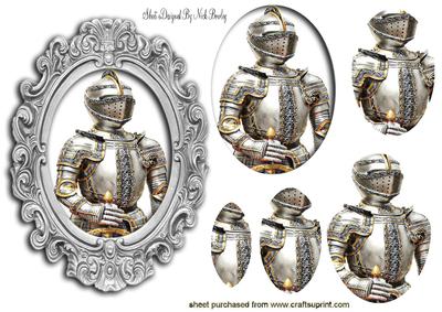 Silver Knight in Armour in Ornate Frame Oval Pyramids