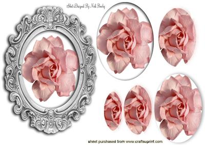 Single Pink Rose in Ornate Frame Oval Pyramids