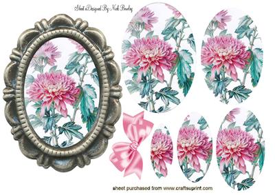 Flowers in Antique Frame Oval Pyramids