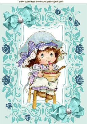 Cutie Eating Her Strawberries in Floral Frame A4