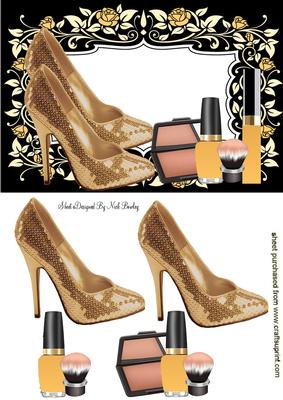 Gold Sequin Shoes with Makeup in Floral Frame
