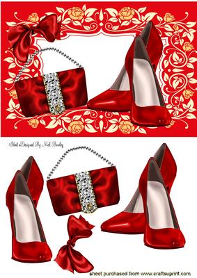 Red Shoes with Diamante Bag in Floral Frame