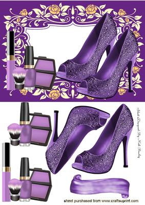 Purple Sparkle Shoes with Makeup in Floral Frame