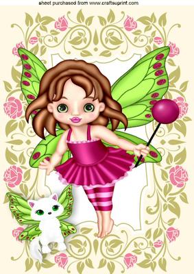 Cute Faerie with Her Faerie Kitten A4