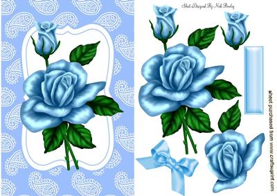 Blue Roses in Ornate Frame with Bow