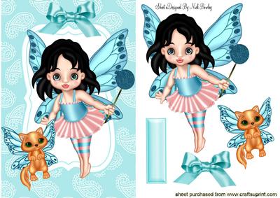 Cute Faerie in Turq with Her Faerie Kitty