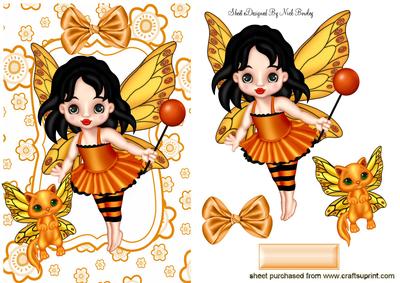 Cute Faerie in Gold with Her Faerie Kitty