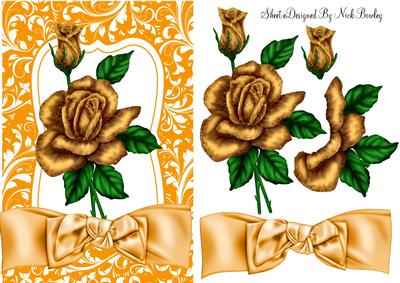 Peach Bow with Gold Roses in Ornate Frame