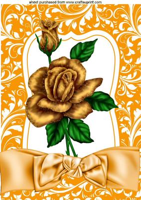Peach Bow with Gold Roses in Ornate Frame A4