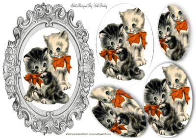 Vintage Kittens in Orange Bows 0val Pyramids