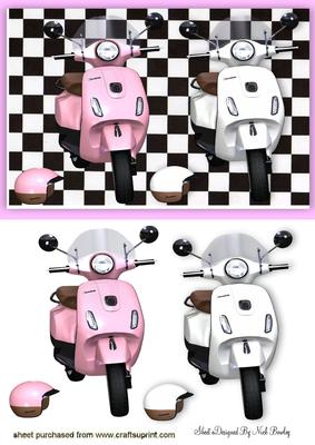 Pink and White Vespa Scooter in Frame
