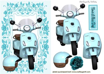 Turq Blue Vespa Scooter in Floral Frame