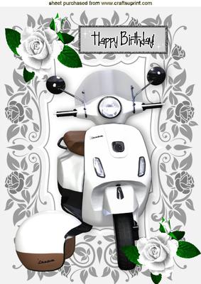 White Vespa Scooter with Rose and Helmet A4
