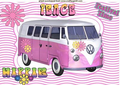 Pink Hippie Campervan with Peace A4