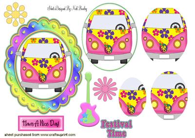 Festival Time Hippy Campervan Oval Pyramids