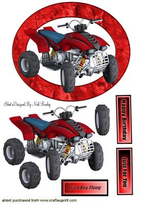 Red Quad Bike in Grunge Metal Frame