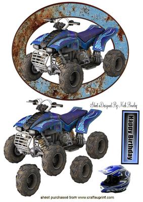 Blue Muddy Quad Bike in Metal Grunge Frame