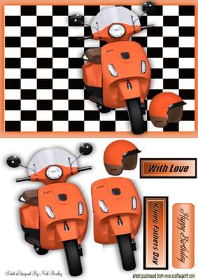 Orange Vespa Scooter with Helmet